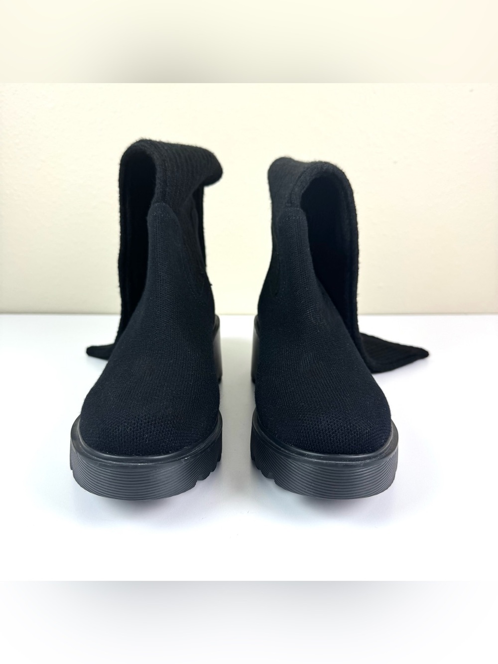 Vivaia Eduarda Round Toe Knee High Wool Wedge Platform Boots Black Size US 9 - Picture 5 of 11